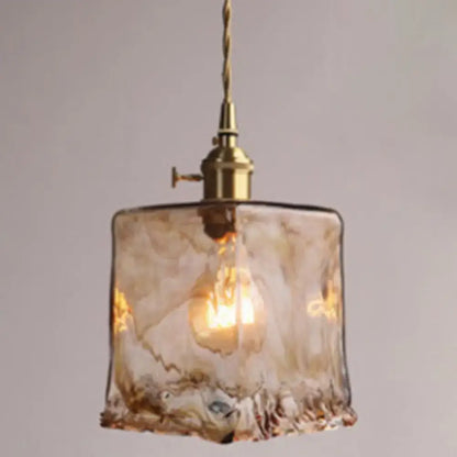 Decorbites vintage alabaster glass pendant lamp in warm amber with textured amber and gold gradient finish