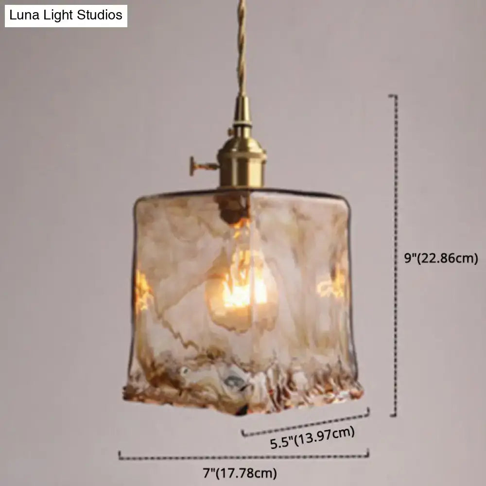 DecorBites™ vintage alabaster glass pendant lamp with amber hand-blown glass and brass hardware for living room lighting