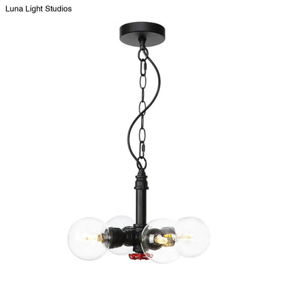 Vintage Amber/Clear Glass Chandelier Pendant Lamp - 4 Lights Global, Black Hanging Ceiling Fixture