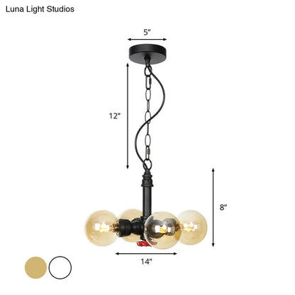 Vintage Amber/Clear Glass Chandelier Pendant Lamp - 4 Lights Global, Black Hanging Ceiling Fixture