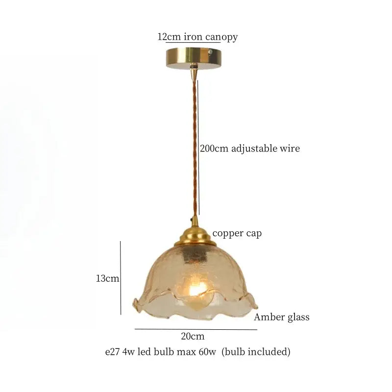 Vintage amber cracked glass led pendant light with 12cm iron canopy and adjustable copper wire for kitchen decorbites cracked glass design
