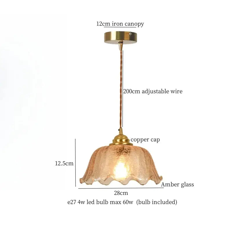Vintage amber cracked glass led pendant lights with copper cap iron canopy and adjustable wire by decorbites cracked glass
