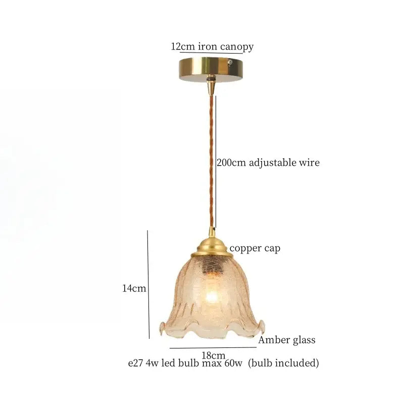 A vintage amber cracked glass led pendant light with copper cap and iron canopy by decorbites for kitchen decor