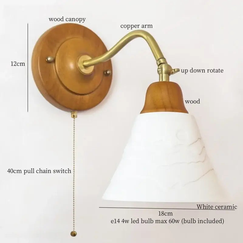 Vintage amber cracked glass led wall lights with warm wood sconce and white ceramic marble veined shade by decorbites cracked glass