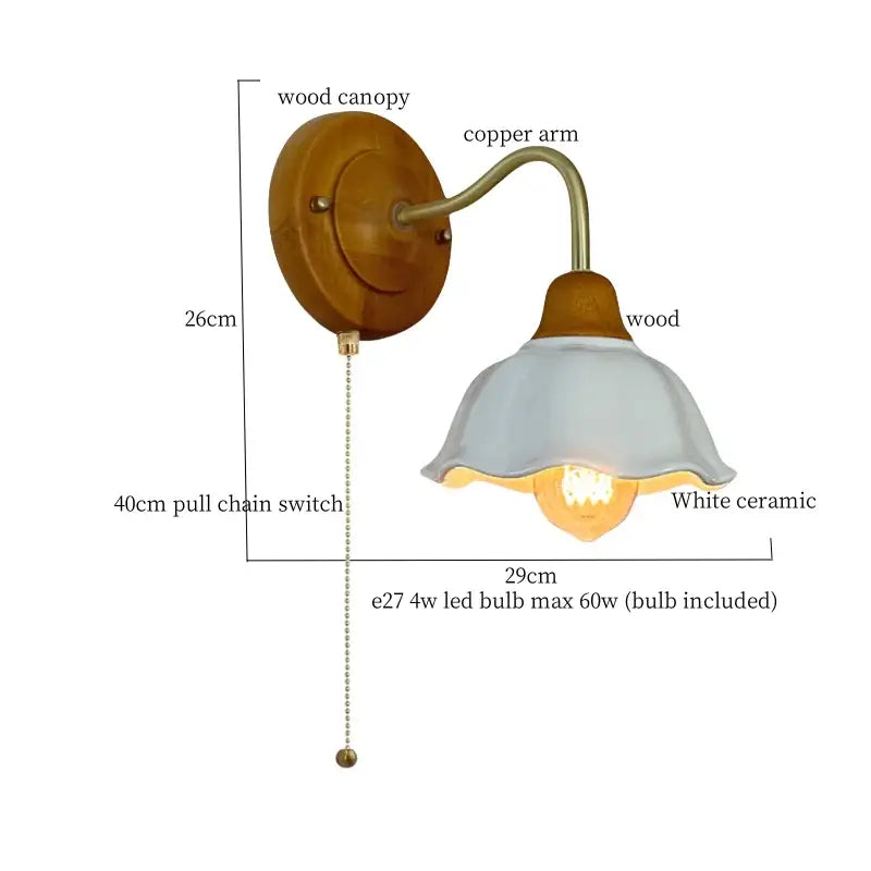 Vintage amber cracked glass led wall lights with warm wood canopy copper arm and white ceramic shade for bedroom decorbites cracked glass