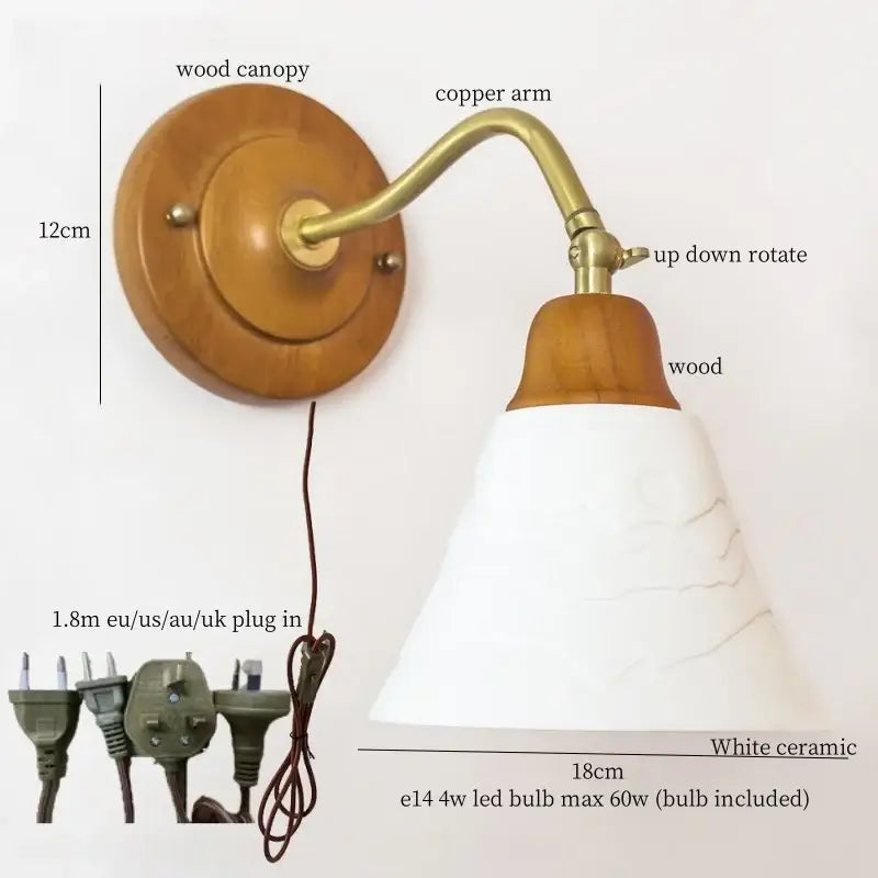 Vintage amber cracked glass led wall lights with brass and wood sconce featuring white ceramic marble shade decorbites cracked glass