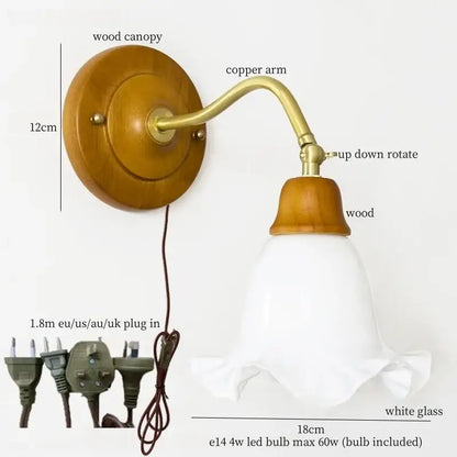 Vintage amber cracked glass led wall lights feature warm wood and brass sconce with ruffled white glass shade decorbites cracked glass