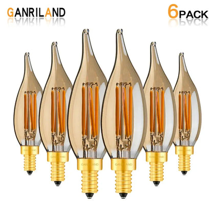 Set of six amber-tinted vintage dimmable led filament bulbs with gold screw bases for dining room pendant light decorbites led filament