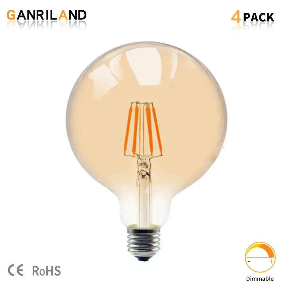 Ganriland 4-pack dimmable vintage amber g125 led filament bulb with orange filaments for living room decorbites g125 led