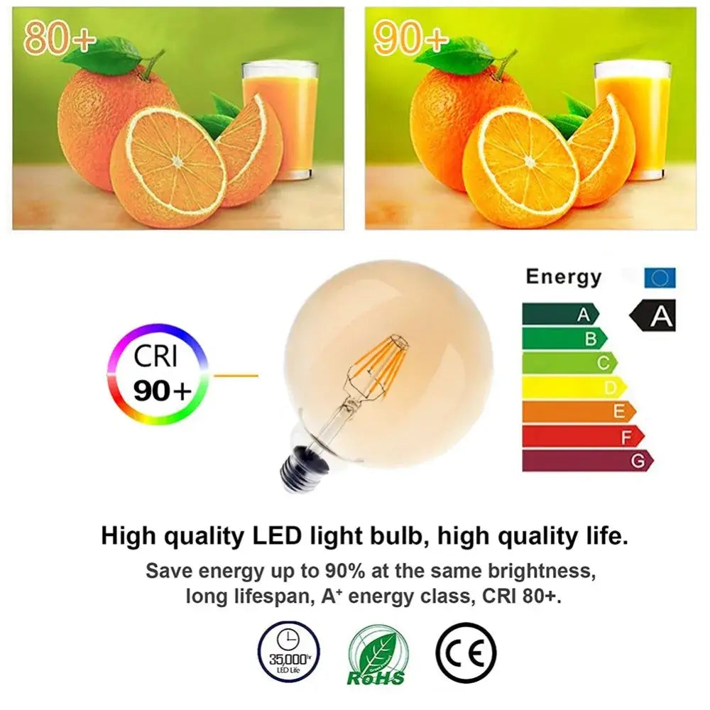 Vintage amber decorbites g125 led filament bulb with warm-toned clear glass and e27 screw base for living room decor