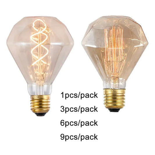 Two vintage amber g95 diamond led bulbs with brass bases and spiral filament for living room decorbites g95 diamond lighting