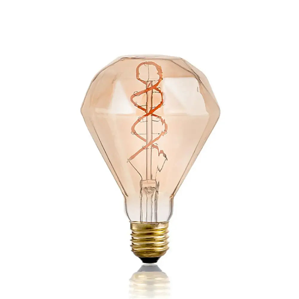 Vintage amber g95 diamond led spiral filament bulb with faceted amber glass and gold screw base for living room decorbites g95 diamond