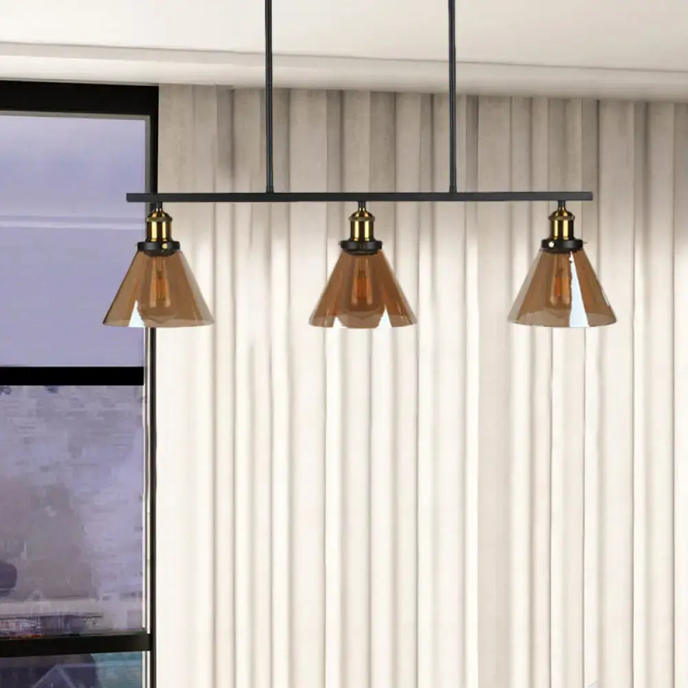 Decorbites vintage amber glass island pendant 3-light dining lamp with black metal bar and brass fixtures 220v-240v