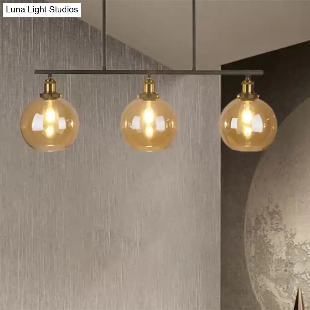 Decorbites vintage amber glass island pendant with three globe cone lights and brass fixtures for 220v-240v use