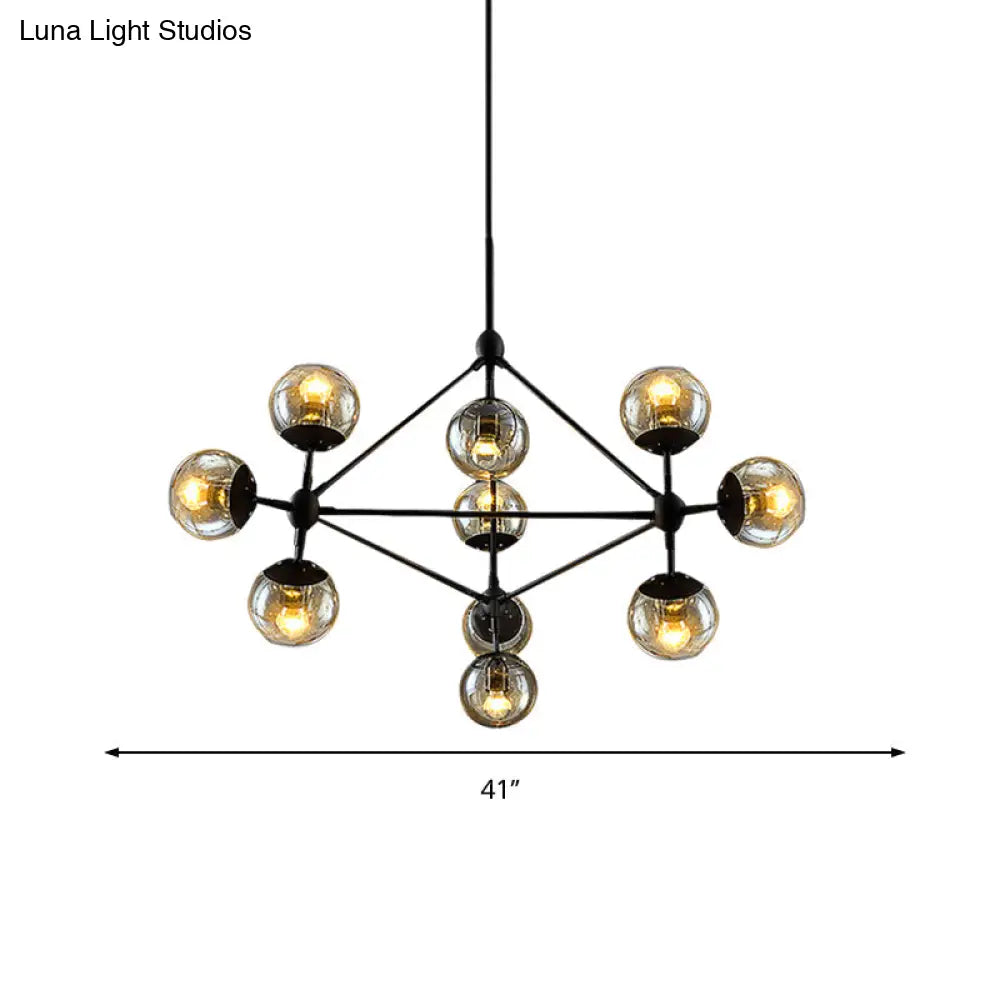 Vintage Amber Glass Chandelier - 10-Light Sphere Shade Ceiling Lamp for Living Room
