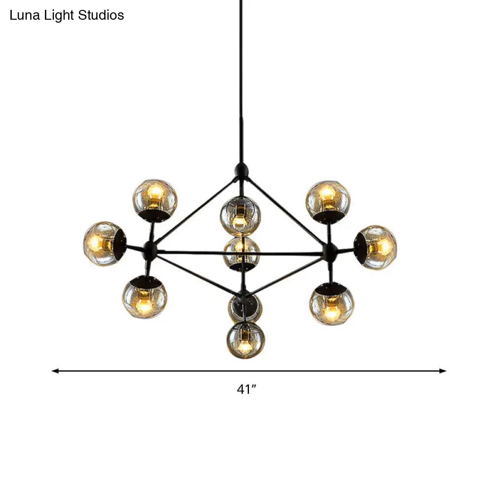 Vintage Amber Glass Chandelier - 10-Light Sphere Shade Ceiling Lamp for Living Room