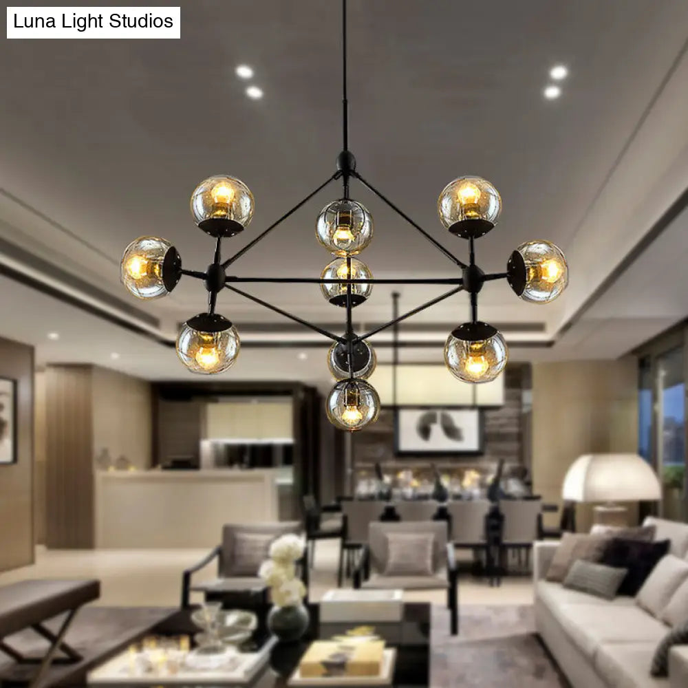Vintage Amber Glass Chandelier - 10-Light Sphere Shade Ceiling Lamp for Living Room