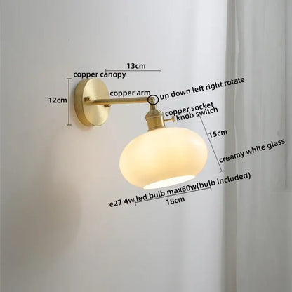 Copper led wall lamp with creamy white glass shade vintage amber glass copper led wall lamp with pull chain for bedroom