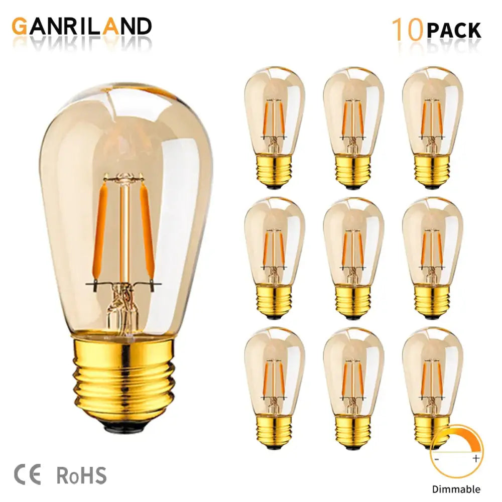 Vintage amber glass dimmable e27 led edison bulbs 10-pack with gold screw bases for dining room lighting