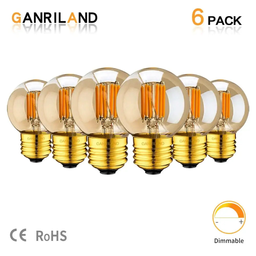 Six-pack of decorbites g40 3w led bulbs vintage amber glass with gold screw bases for living room filament light decor