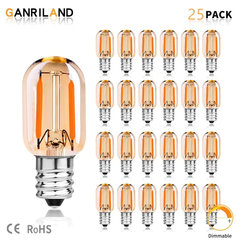 Ganriland 25-pack amber vintage led filament bulb with clear glass and silver base for bedroom dimmable light decorbites mini