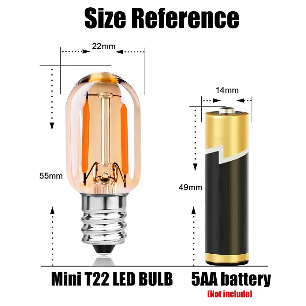 Mini t22 led filament bulb with clear amber glass and silver base for decorbites dimmable bedroom lighting