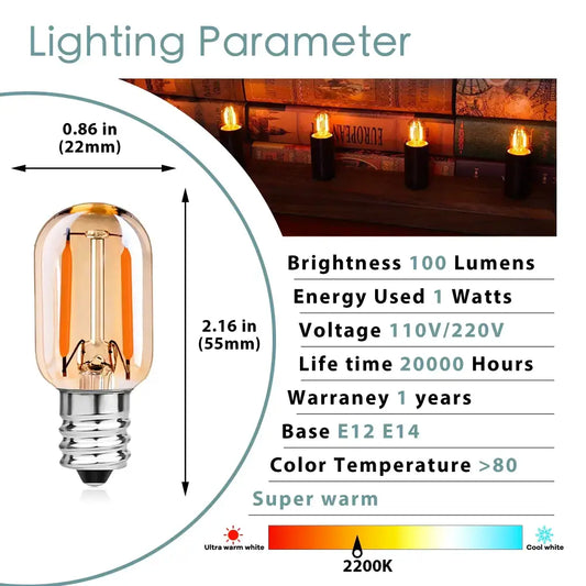 Vintage amber glass led filament bulb with warm-toned clear glass and metallic base for bedroom dimmable light decorbites mini