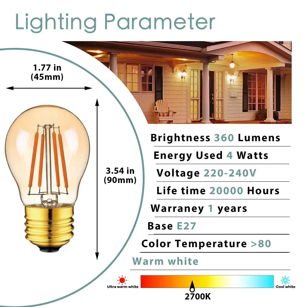 Warm white 4-watt led filament bulb with gold-toned e27 base and clear glass for vintage amber dining room use