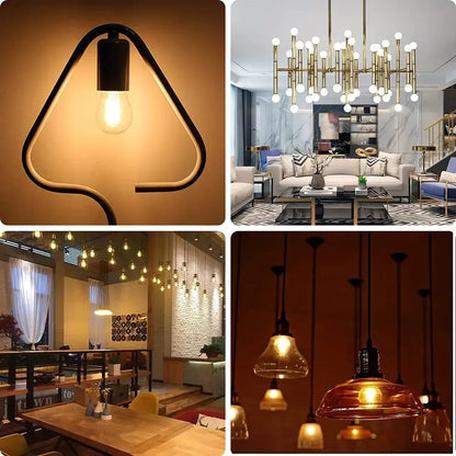 A modern triangular black metal wall sconce with an exposed vintage amber led filament bulb for dining room use