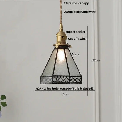 Vintage amber glass led pendant light with brass copper socket, black metal trim, and adjustable iron canopy for dining room
