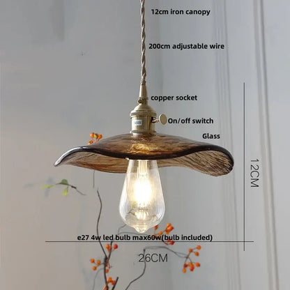 Vintage amber glass led pendant light with warm amber glass, copper socket, and adjustable wire suspension for kitchen decorbites amber glass