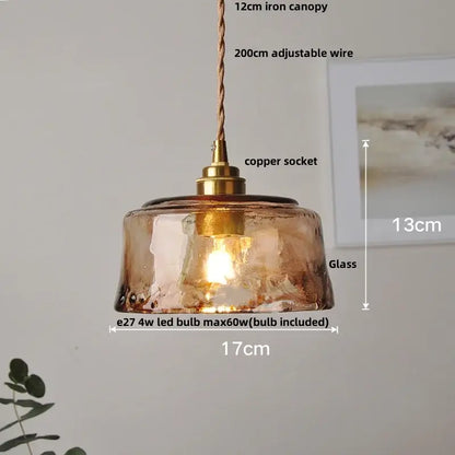 Vintage amber glass led pendant light with warm amber textured glass and brass copper socket by decorbites amber glass