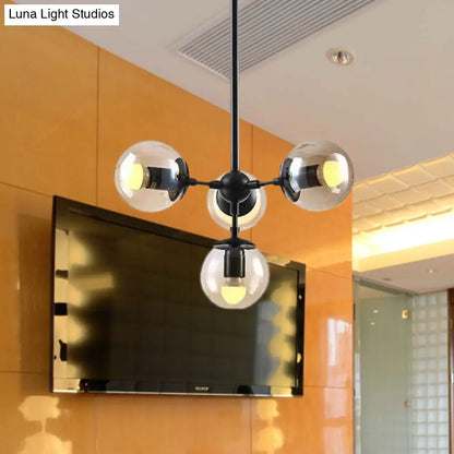 Vintage Amber Glass Orb Chandelier - 4-Light Black Ceiling Fixture for Dining Room