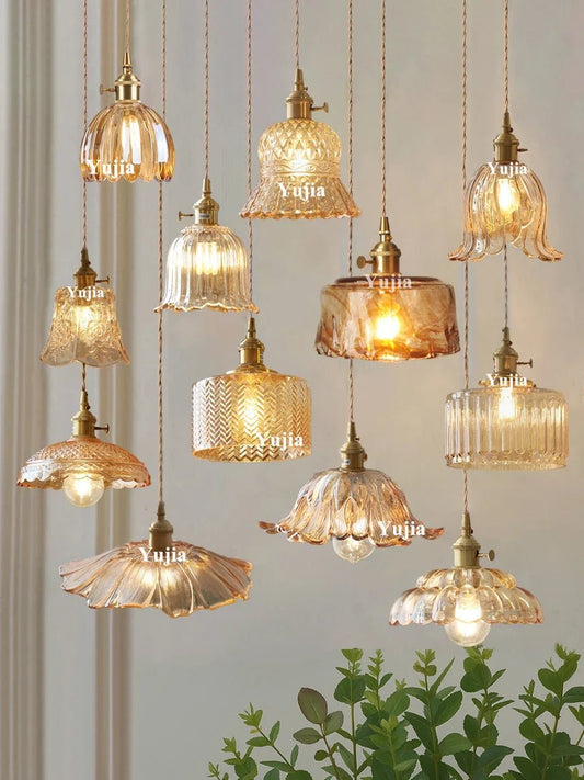 Vintage Amber Glass Pendant Light With Brass Detail - Decorbites