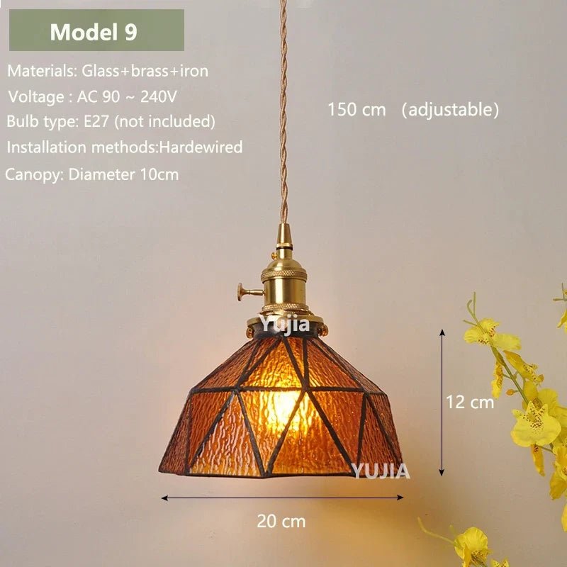 Vintage Amber Glass Pendant Light With Brass Detail - Decorbites
