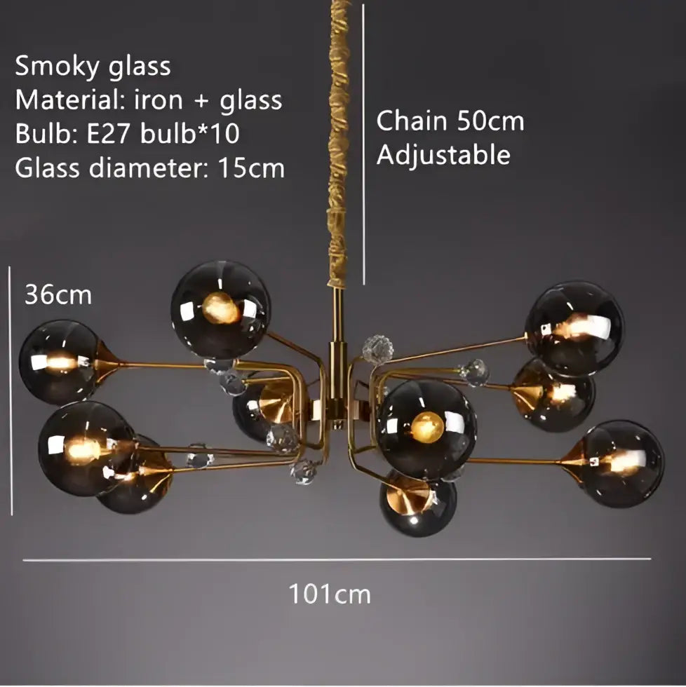 Brass-toned vintage amber gold glass bubble chandelier with smoked glass globes and crystal accents for kitchen island light decorbites glass bubble