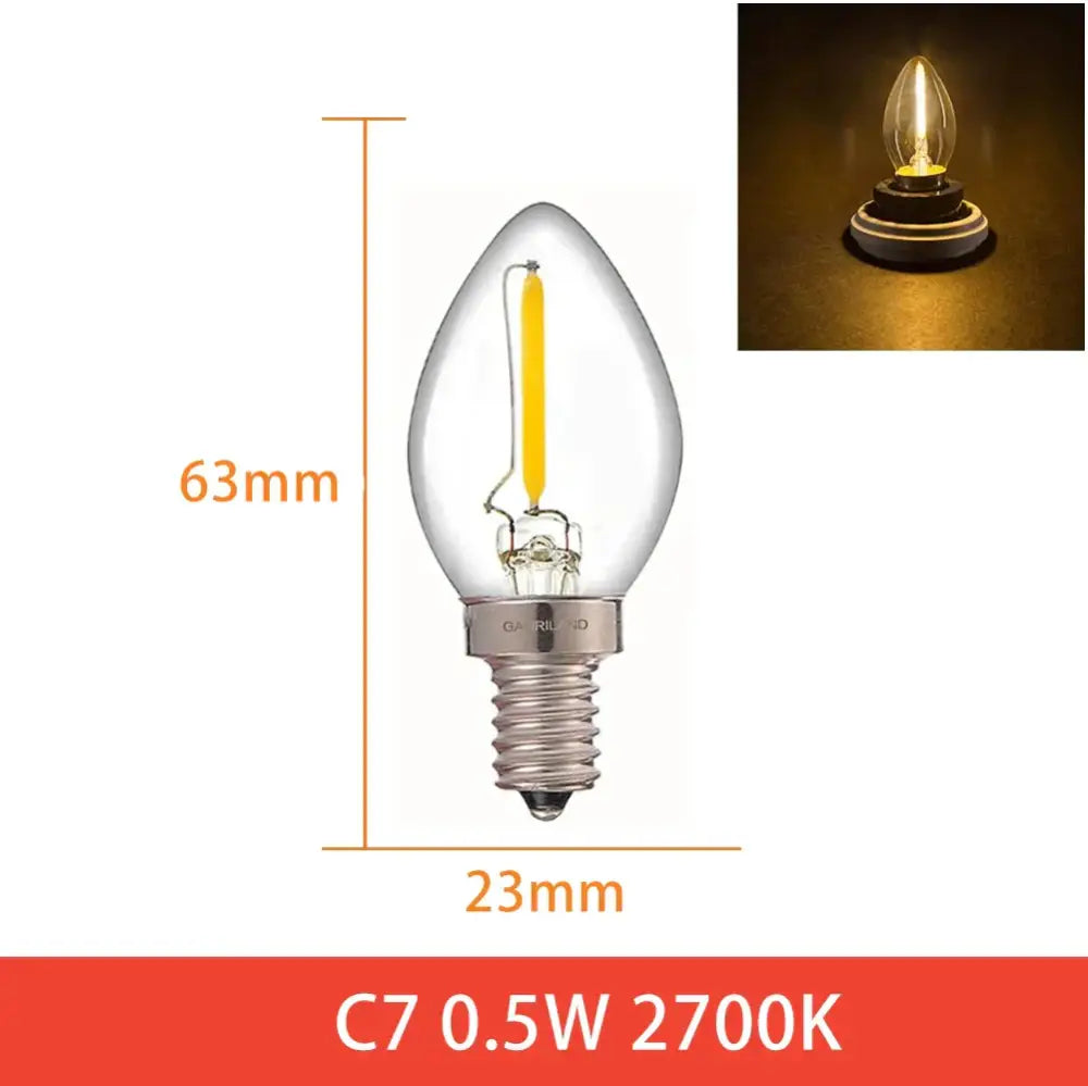Clear glass vintage amber led bulb with yellow filament silver base c7 0.5w 2700k for home decor dimmable led