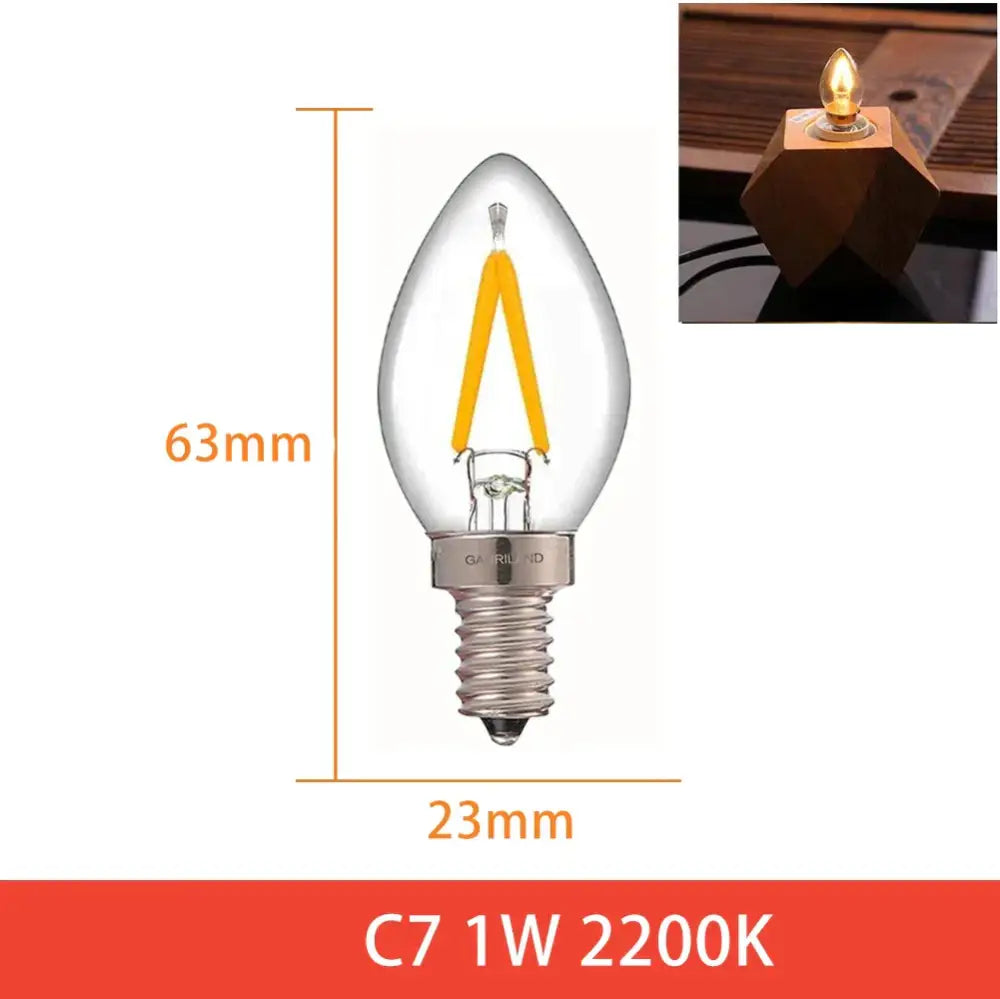 Clear glass c7 led bulb with warm yellow filament and silver screw base for vintage amber dimmable led home decor
