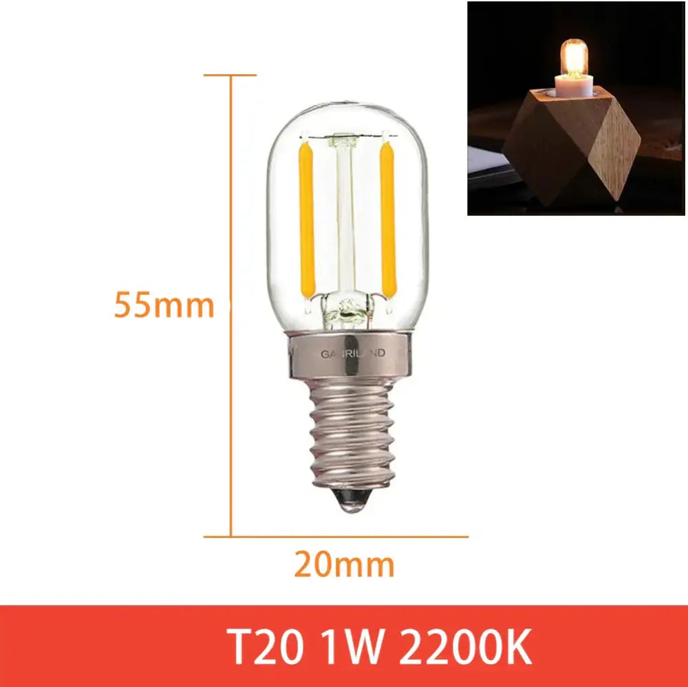 Clear glass t20 1w 2200k vintage amber led bulb with yellow filaments and silver screw base for home decor lighting
