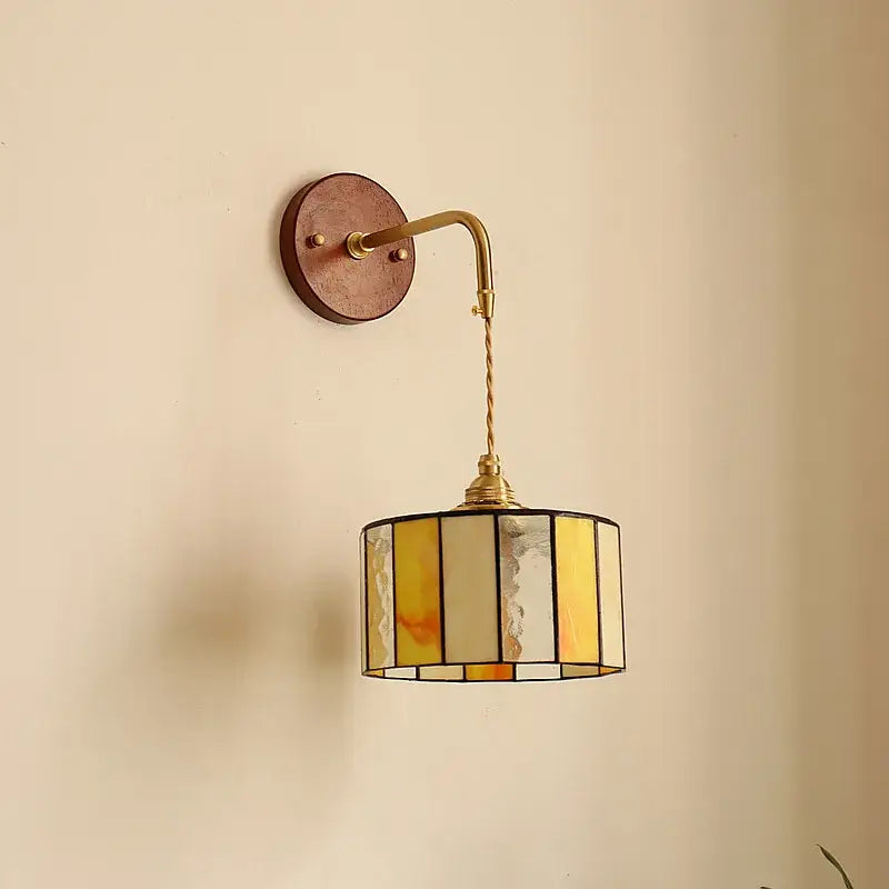 Vintage amber stained glass adjustable led wall lamp with brass finish for bedroom decorbites adjustable led wall lighting
