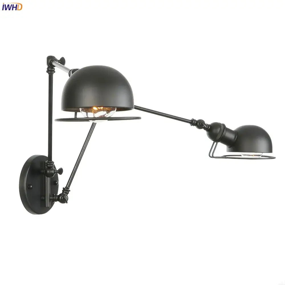 Black matte antique black wall lamp with adjustable double dome shades and articulated arms for bedroom decorbites antique black