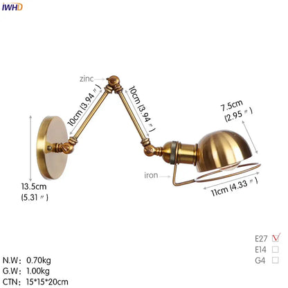 Brass-finished adjustable wall lamp with articulated arms and double dome shade for decorbites antique black wall decor
