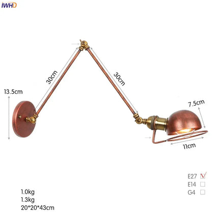 Copper-finished adjustable wall lamp with articulated arms and dome shade for vintage antique black wall decorbites antique black wall