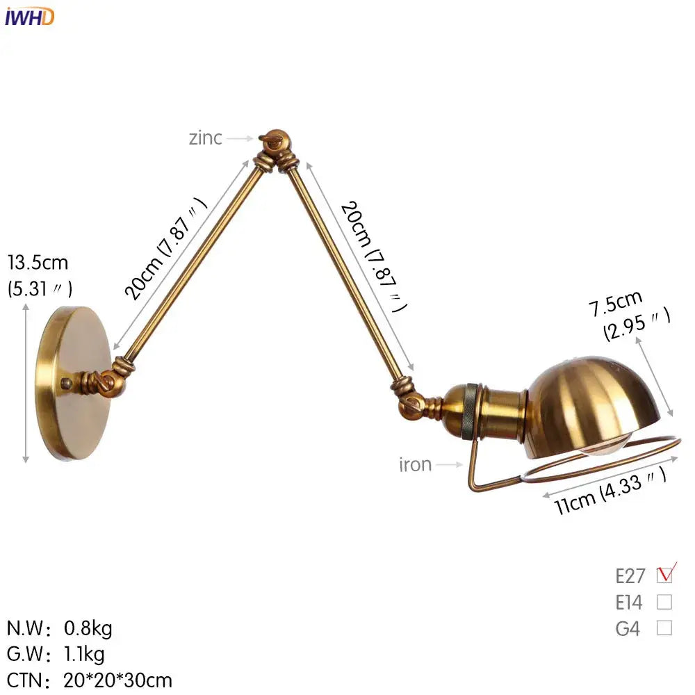 Brass-finished adjustable wall lamp with articulated arms and dome shade for decorbites antique black wall decor