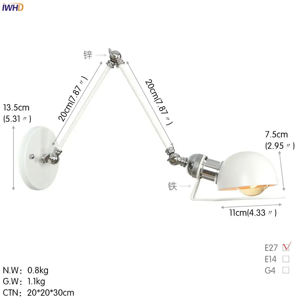 Adjustable white wall lamp with chrome metal arms and glossy dome shade for decorbites antique black wall decor