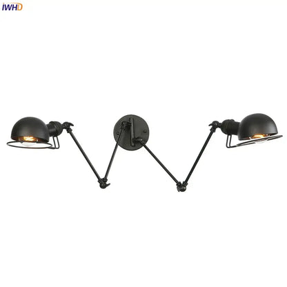 Black industrial-style vintage antique black wall lamp with adjustable double dome sconce arms for bedroom decorbites antique black