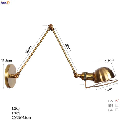 Brass-finished adjustable wall lamp with articulated arms and dome shade for decorbites antique black wall sconce decor