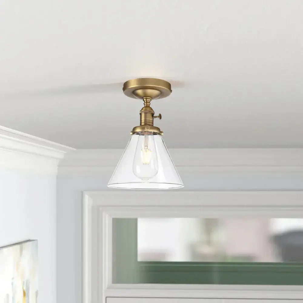Vintage antique brass funnel glass wall sconce with clear conical shade and exposed bulb for bedroom decorbites funnel glass decor