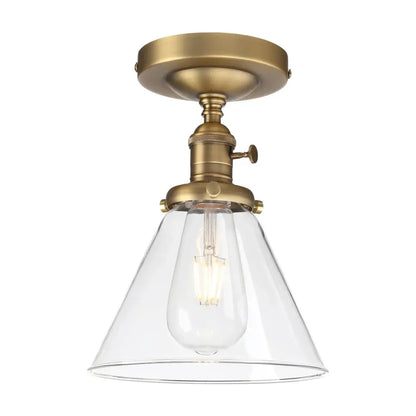 Antique brass finish vintage wall sconce with clear funnel glass shade and exposed filament bulb for bedroom decorbites funnel glass wall