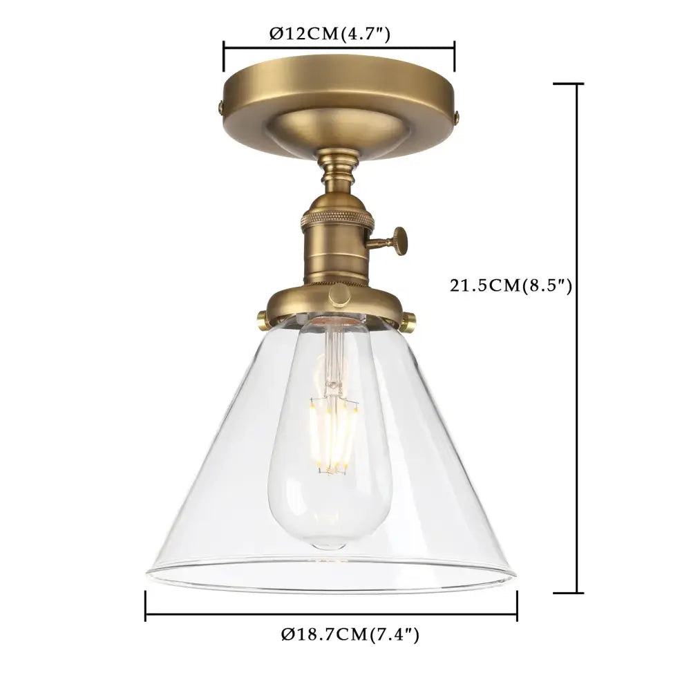 Vintage antique brass funnel glass wall sconce with clear glass conical shade and exposed edison bulb for bedroom decorbites funnel glass wall lighting